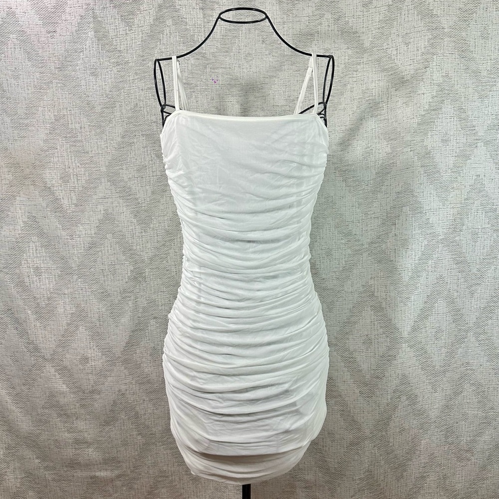 White ruched mini dress size L